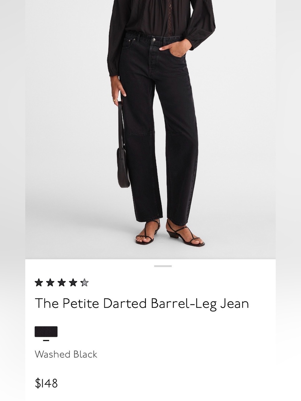 Madewell Petite Darted Barrel‑Leg Jeans in Washed Black